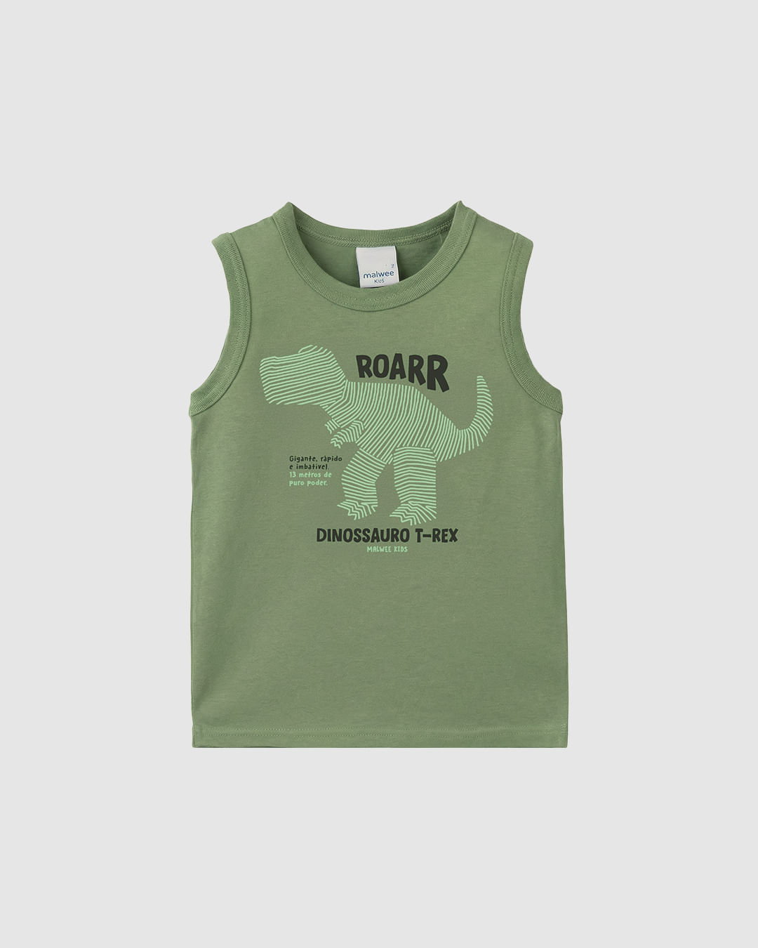 Regata Infantil Menino Dinossauro T-Rex Em Algodão Malwee Kids - Verde - 8