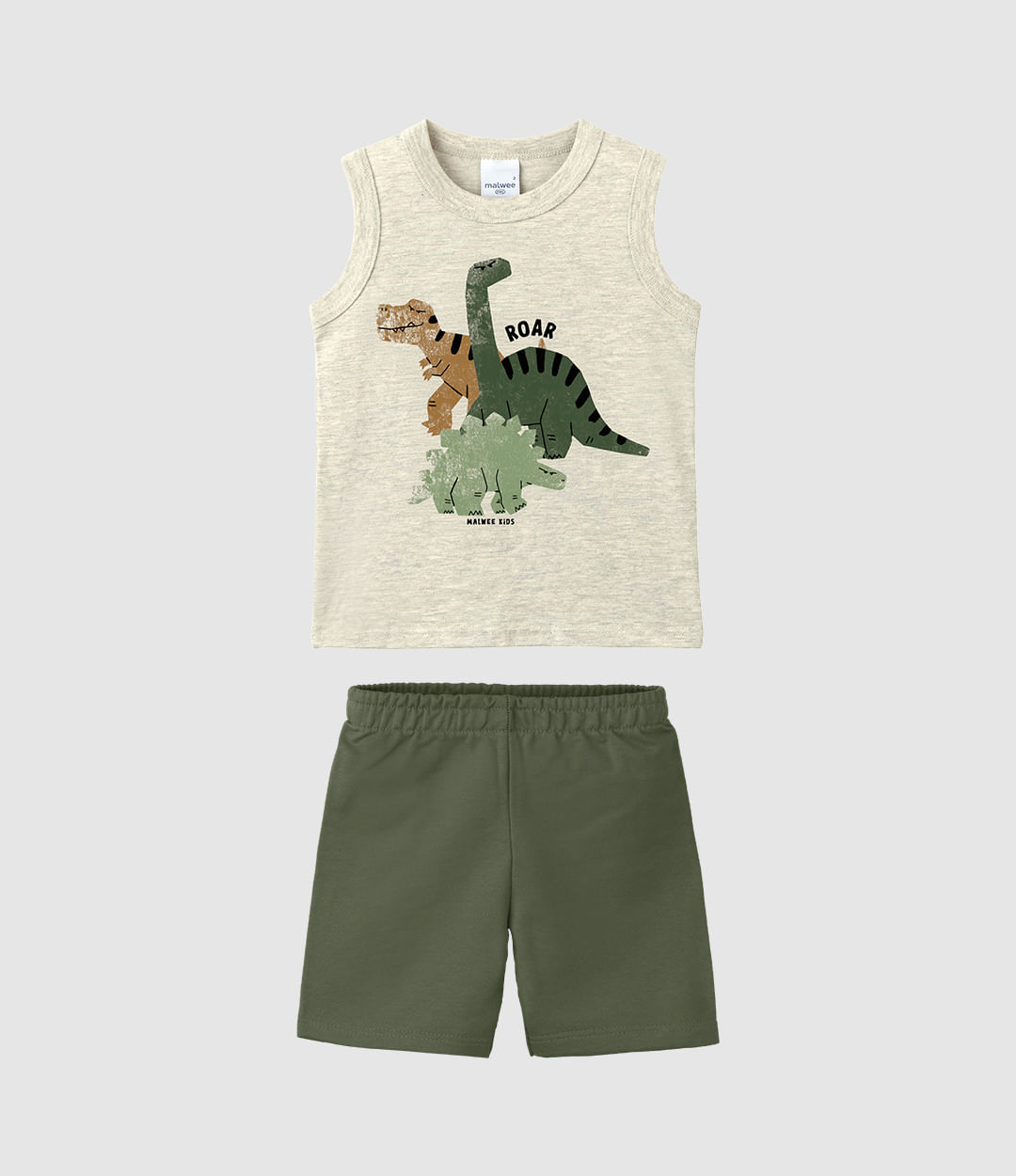 Conjunto Infantil Menino Regata Dinossauros Roar Em Algodão Malwee Kids - Cinza - 6