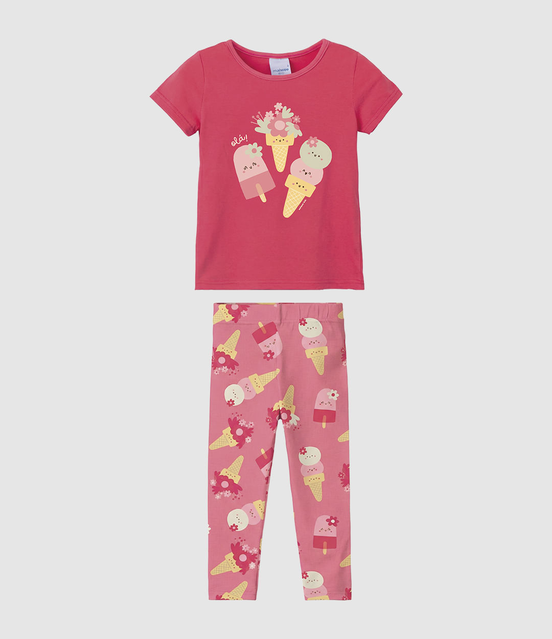 Conjunto Infantil Menina Estampa Sorvetes Em Algodão Malwee Kids - Vermelho - 4