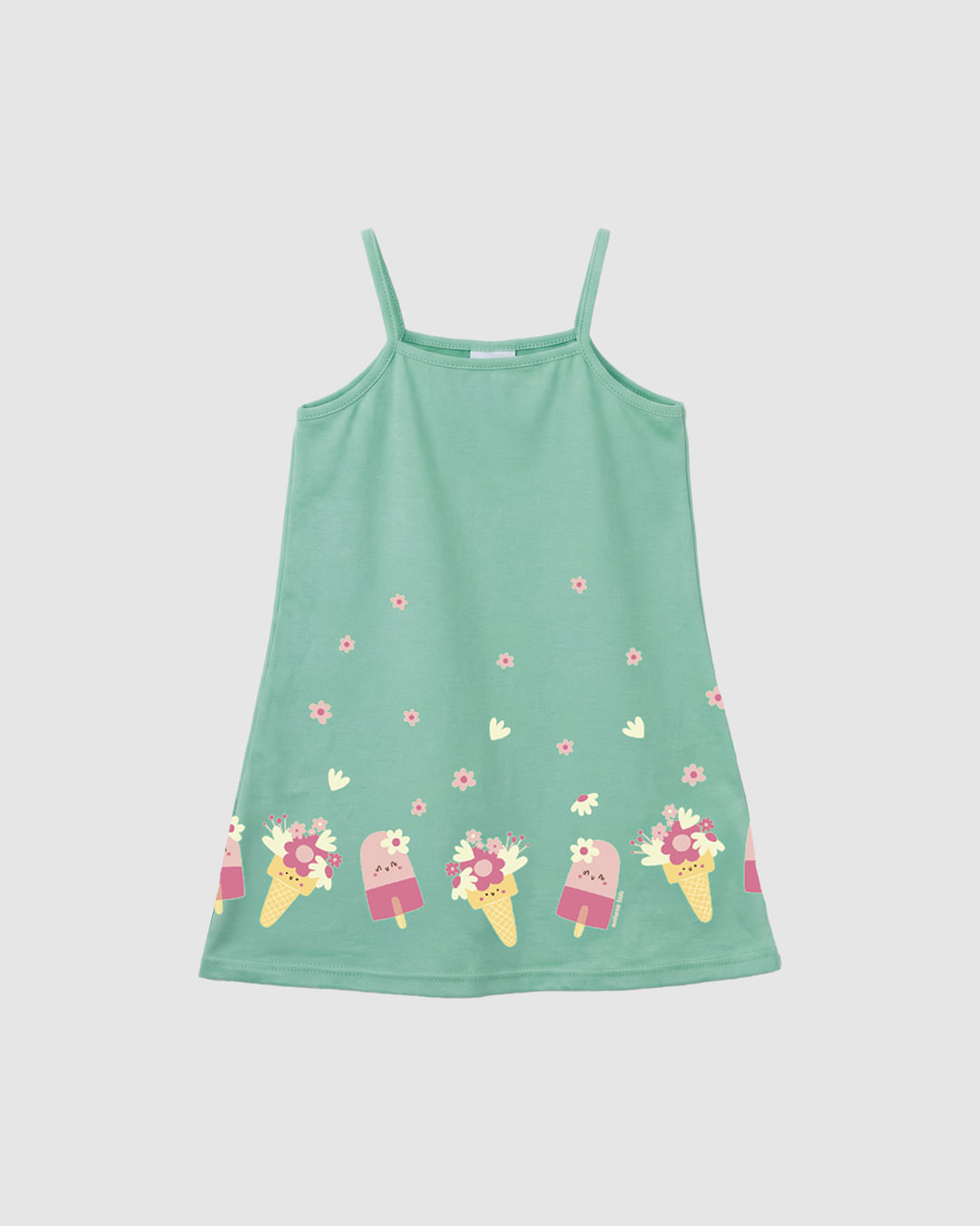 Vestido Infantil Amplo Alça Fina Estampa Glitter Holográfico Malwee Kids - Verde - 4