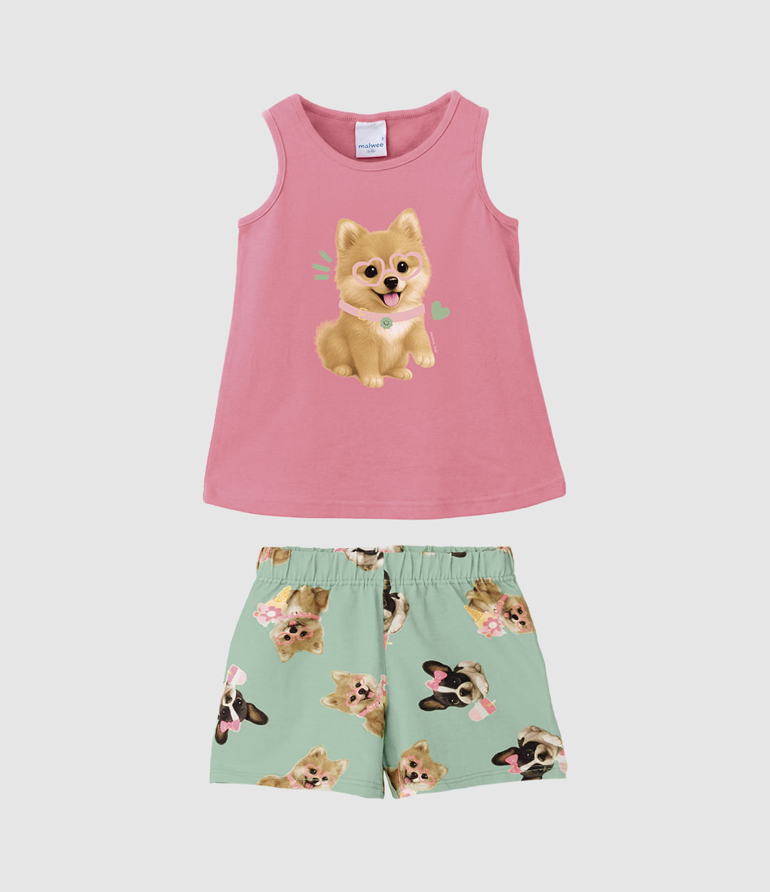 Conjunto Infantil Menina Regata Estampa Com Glitter E Shorts Malwee Kids - Rosa - 3