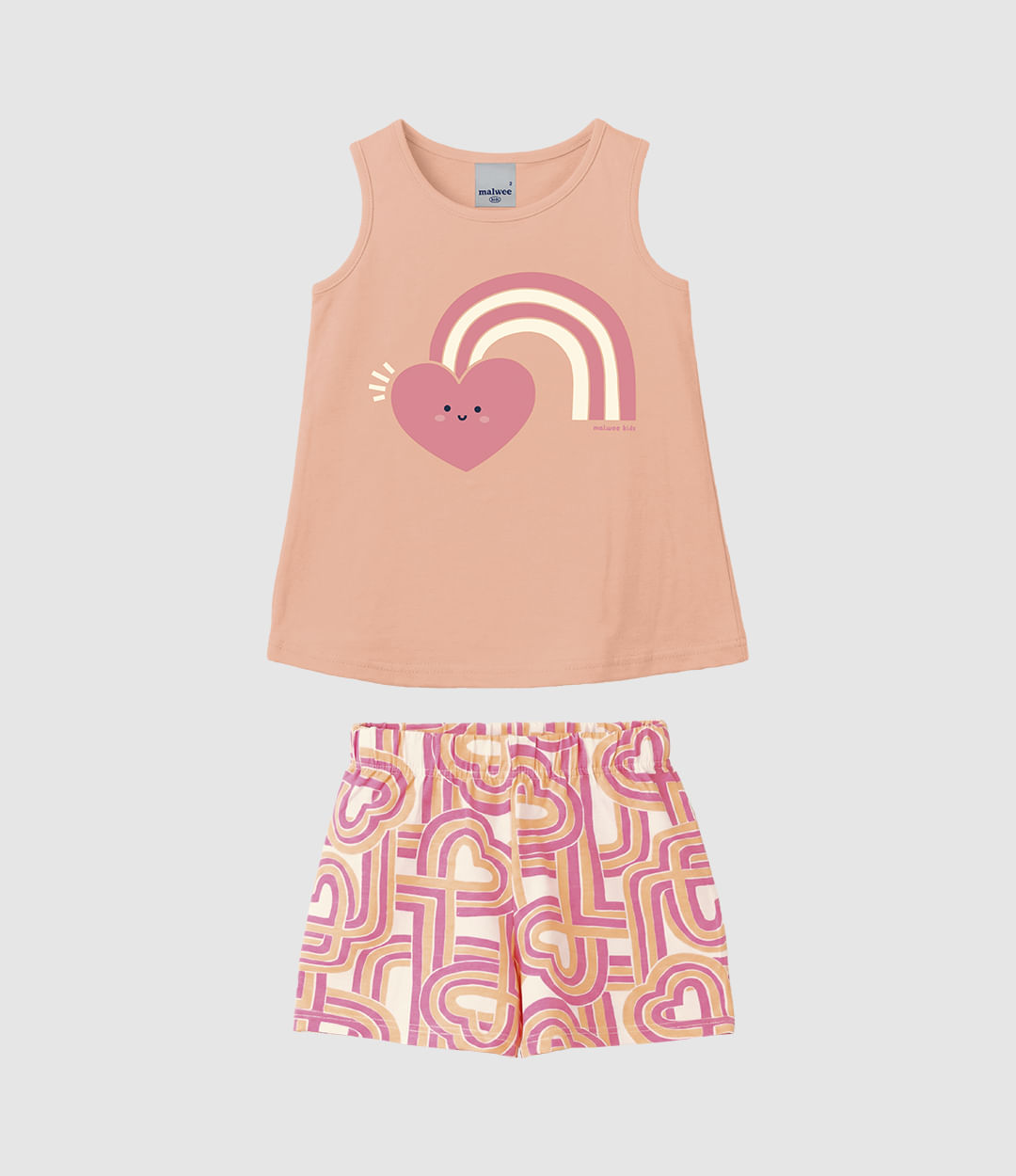 Conjunto Infantil Menina Regata Estampa Com Glitter E Shorts Malwee Kids - Laranja - 6