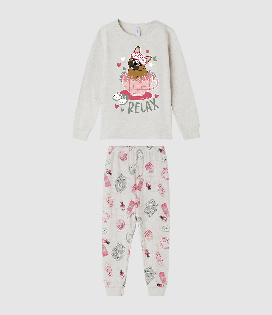 Pijama Longo Infantil Menina Relax Brilha No Escuro Malwee Kids - Cinza - 4
