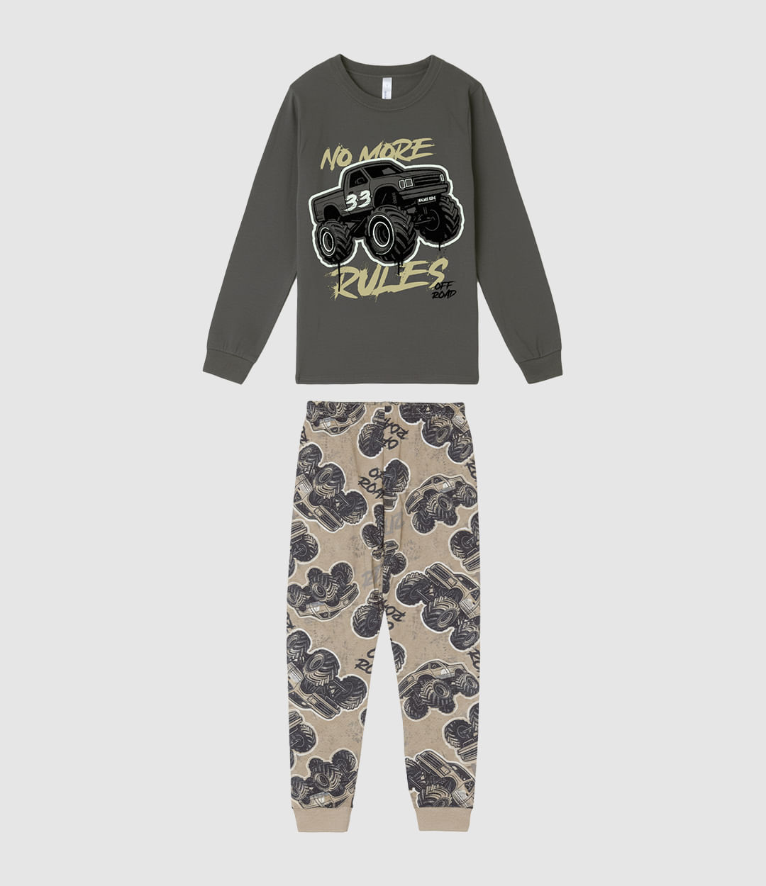 Pijama Longo Infantil Menino Estampado Camiseta Manga Longa Malwee Kids - Cinza - 10