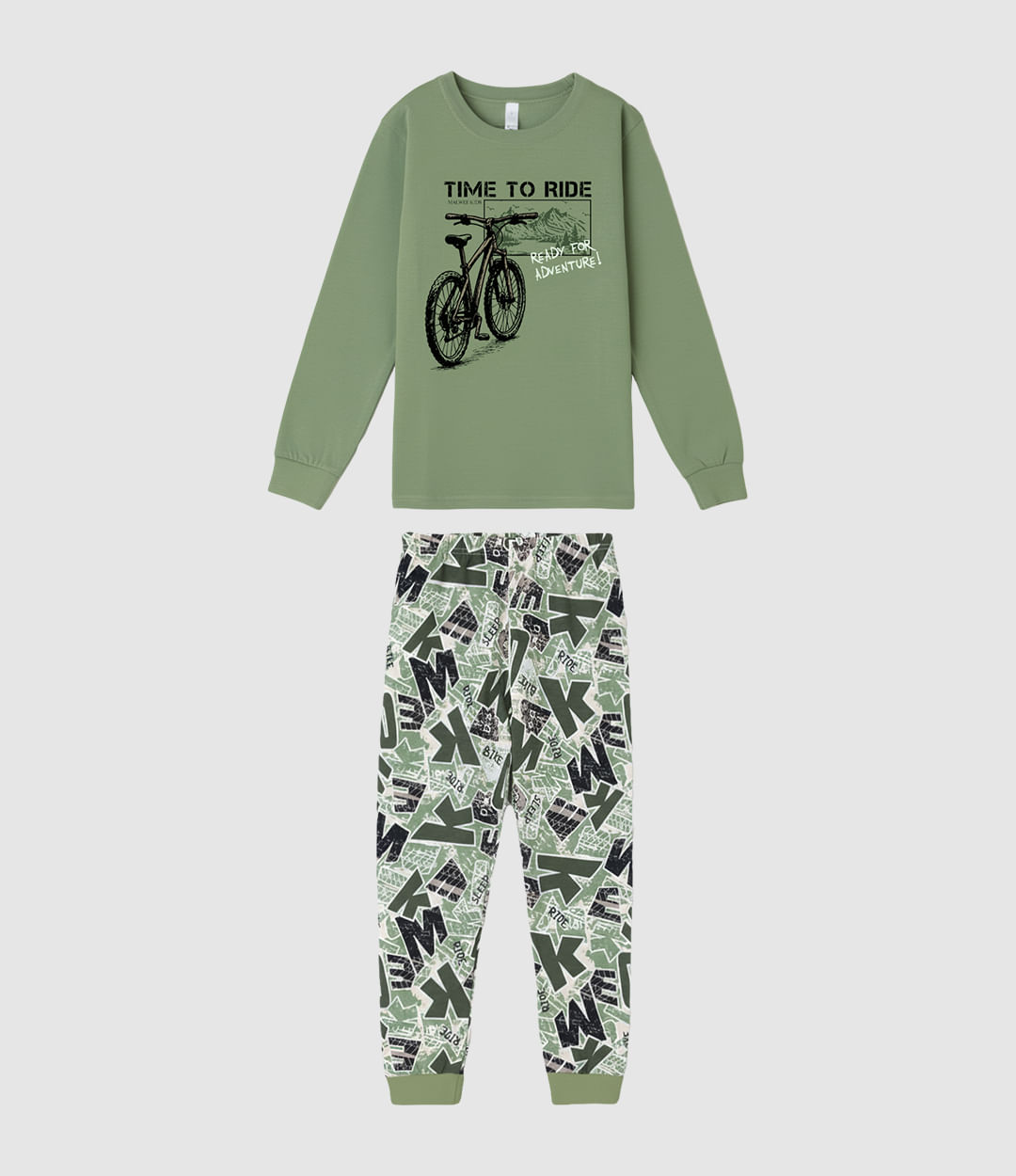 Pijama Longo Infantil Menino Estampado Camiseta Manga Longa Malwee Kids - Verde - 4