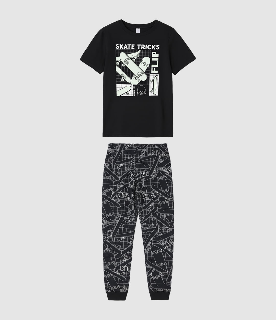 Pijama Longo Infantil Menino Calça Estampa Brilha No Escuro Malwee Kids