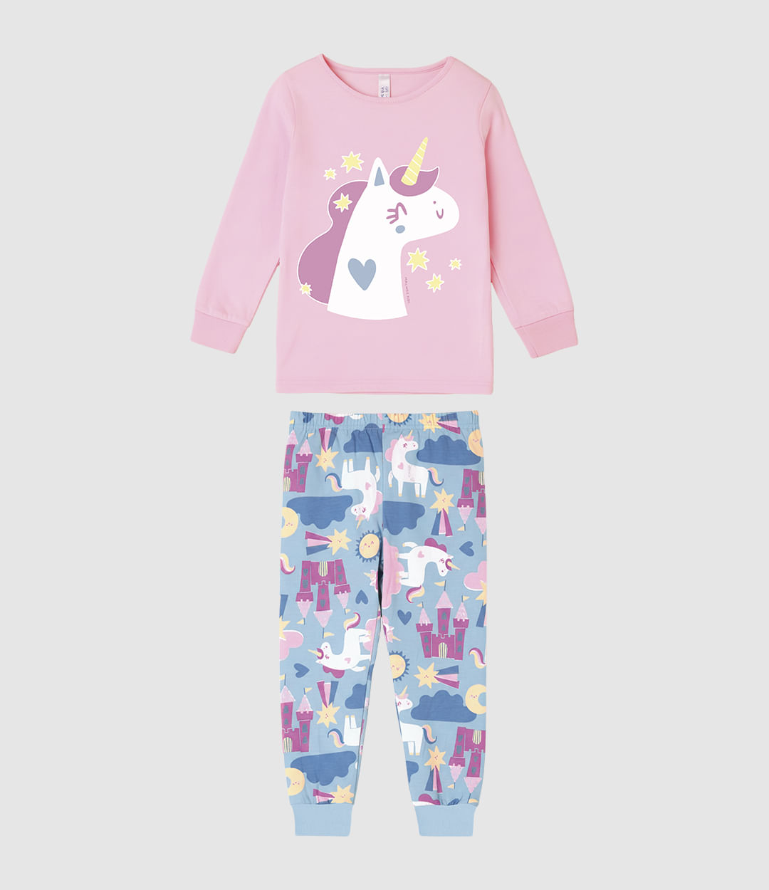 Pijama Longo Infantil Menina Unicórnio Em Algodão Malwee Kids - Rosa - 3