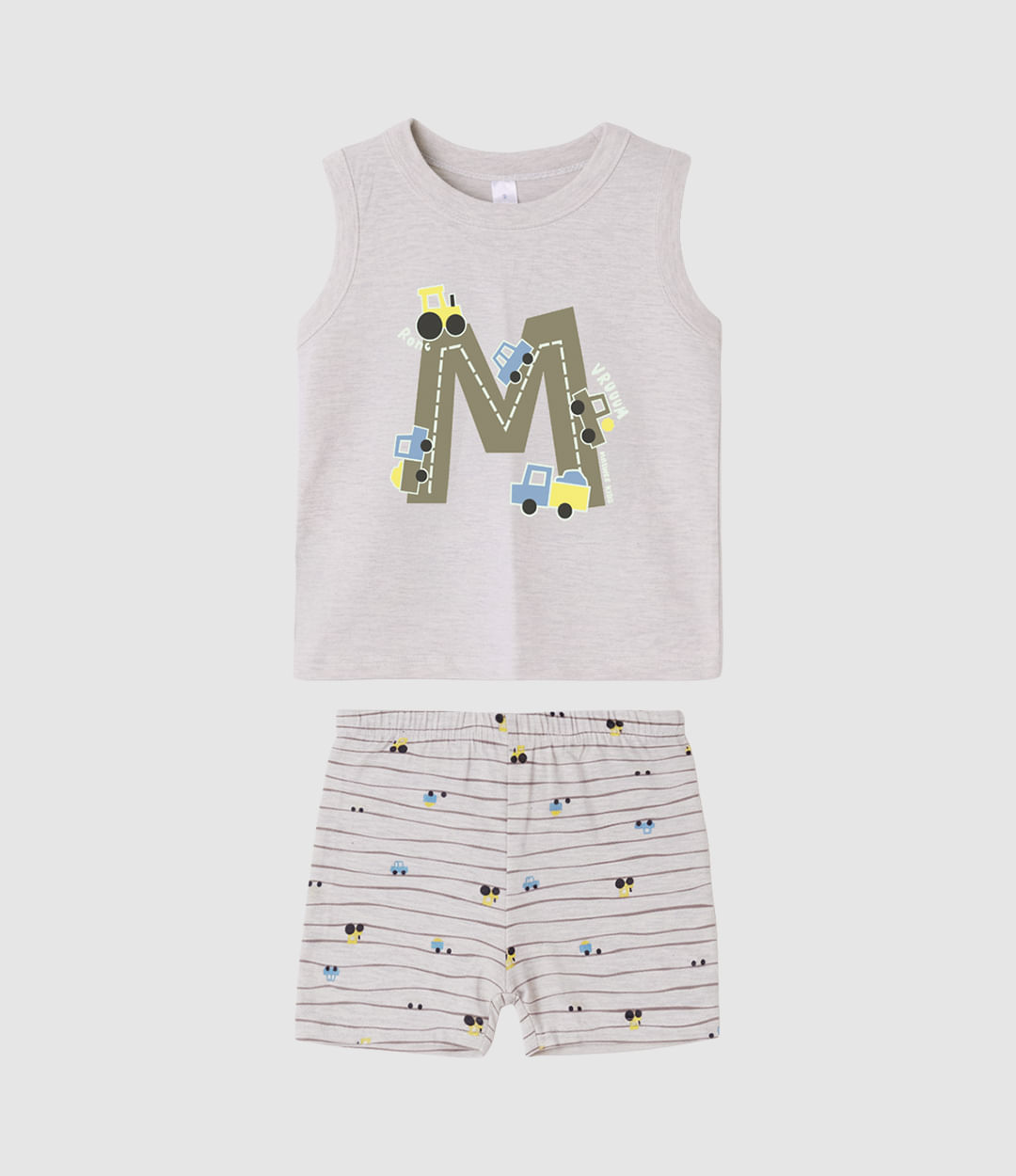 Pijama Curto Infantil Menino Regata E Bermuda Estampada Malwee Kids - Cinza - 8