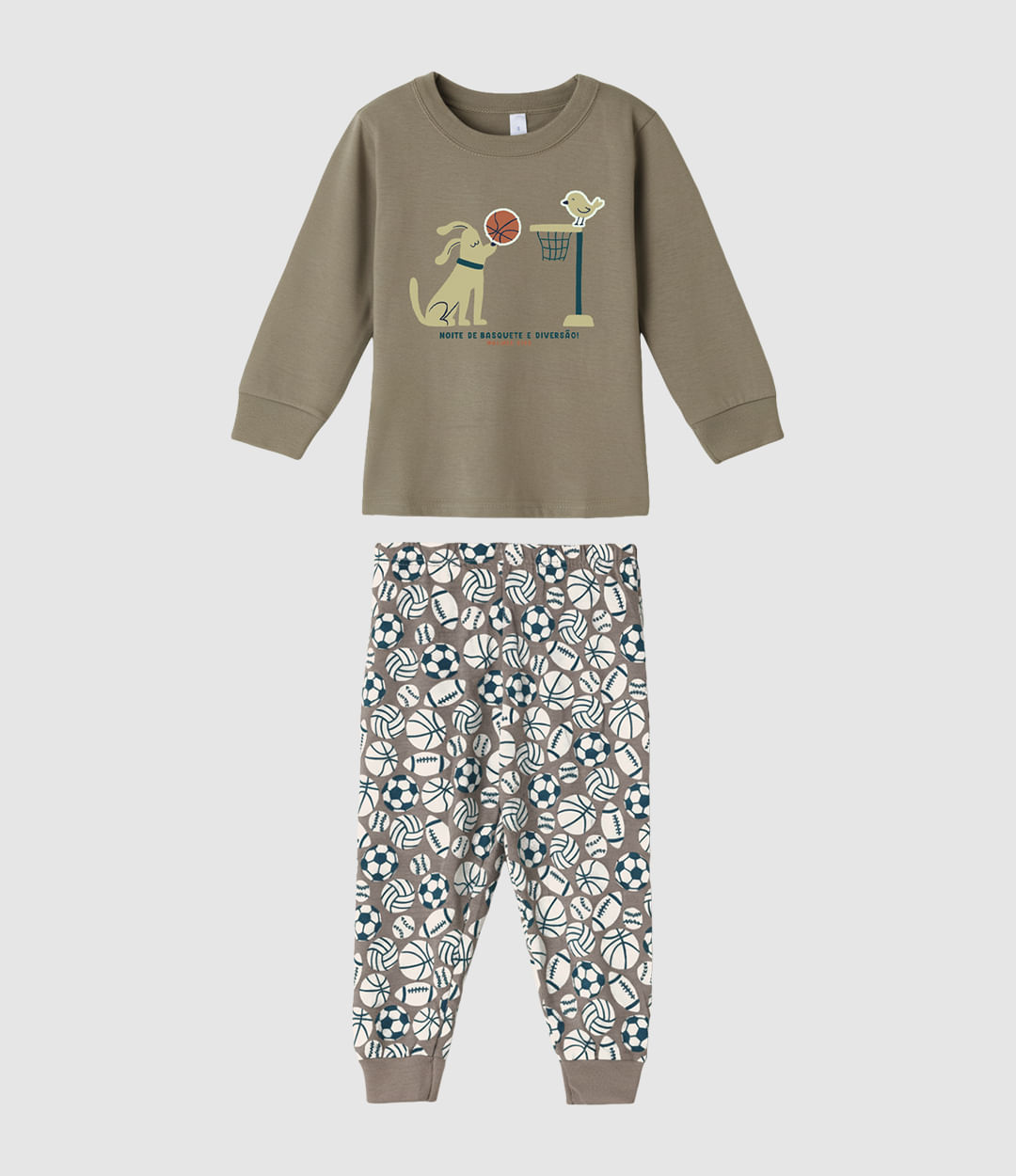 Pijama Longo Infantil Menino Noite De Basquete E Diversão! Malwee Kids - Marrom - 8