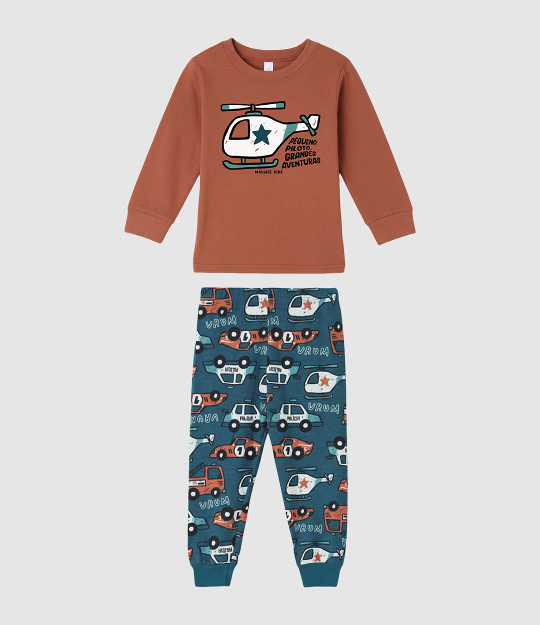 Pijama Longo Infantil Menino Pequeno Piloto Grandes Aventuras Malwee Kids - Laranja - 2