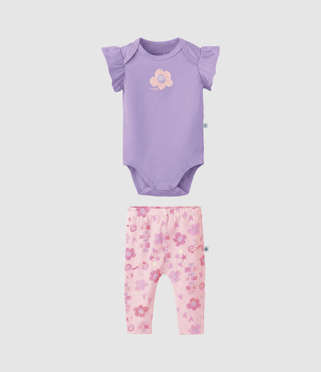 Conjunto Infantil Menina Body Manga Babado + Calça Em Algodão Malwee Kids - Roxo - 9M