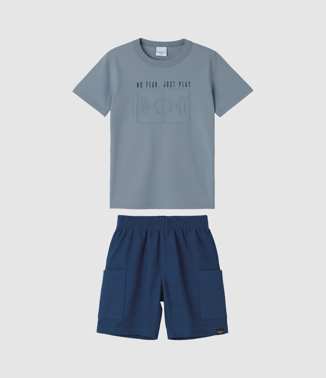 Conjunto Infantil Menino Bermuda Em Moletinho Rajado Malwee Kids - Azul - 10