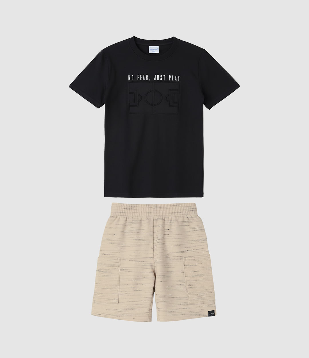 Conjunto Infantil Menino Bermuda Em Moletinho Rajado Malwee Kids - Preto - 12