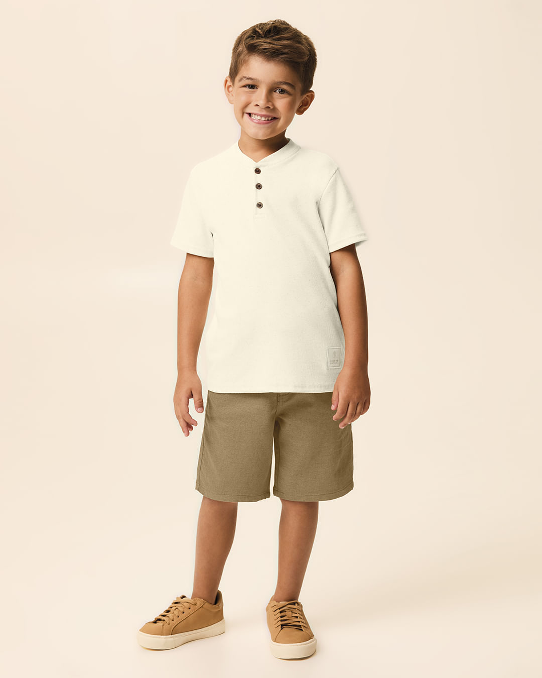 Camiseta Infantil Menino Henley Em Ribana Linho Malwee Kids - Off White - 3