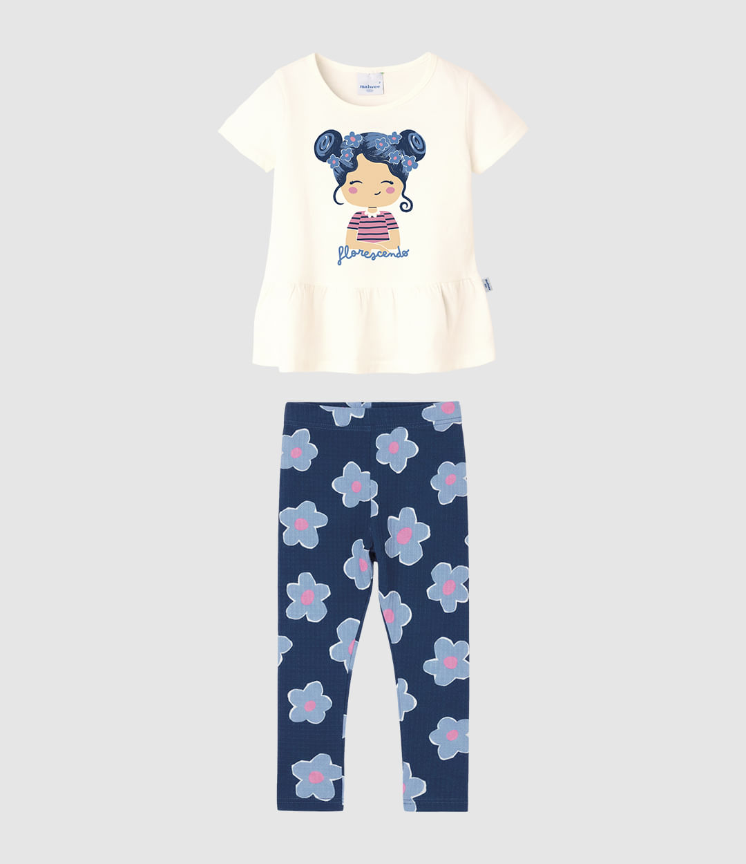 Conjunto Infantil Menina Blusa Peplum E Calça Estampada Malwee Kids - Off White - 6