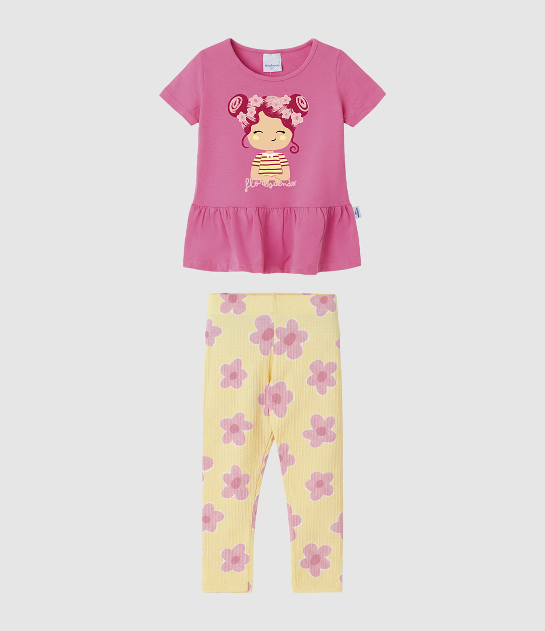 Conjunto Infantil Menina Blusa Peplum E Calça Estampada Malwee Kids