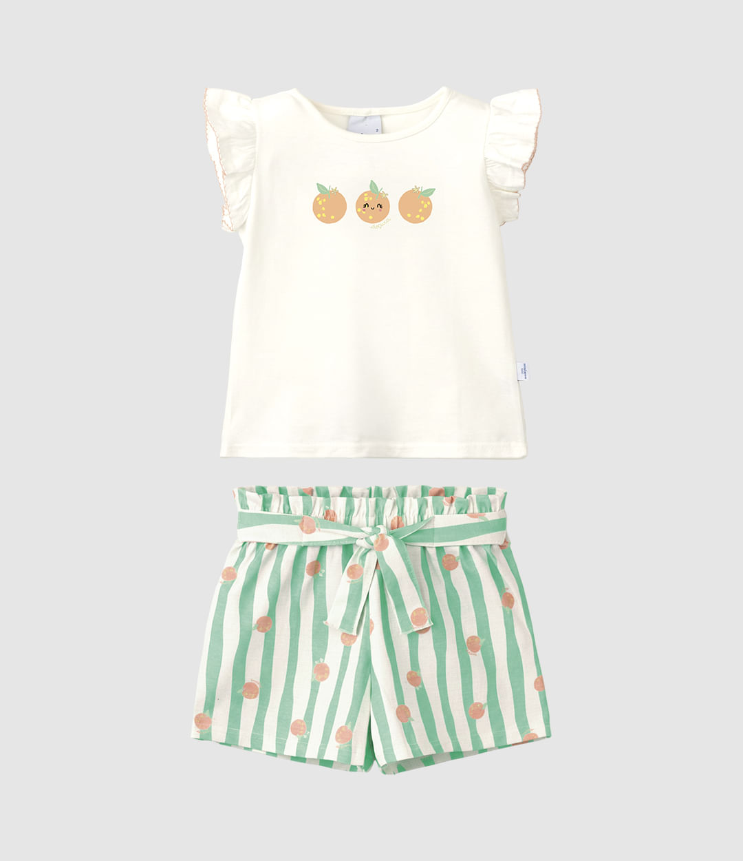 Conjunto Infantil Menina Shorts Listrado Laço Decorativo Em Algodão Malwee Kids