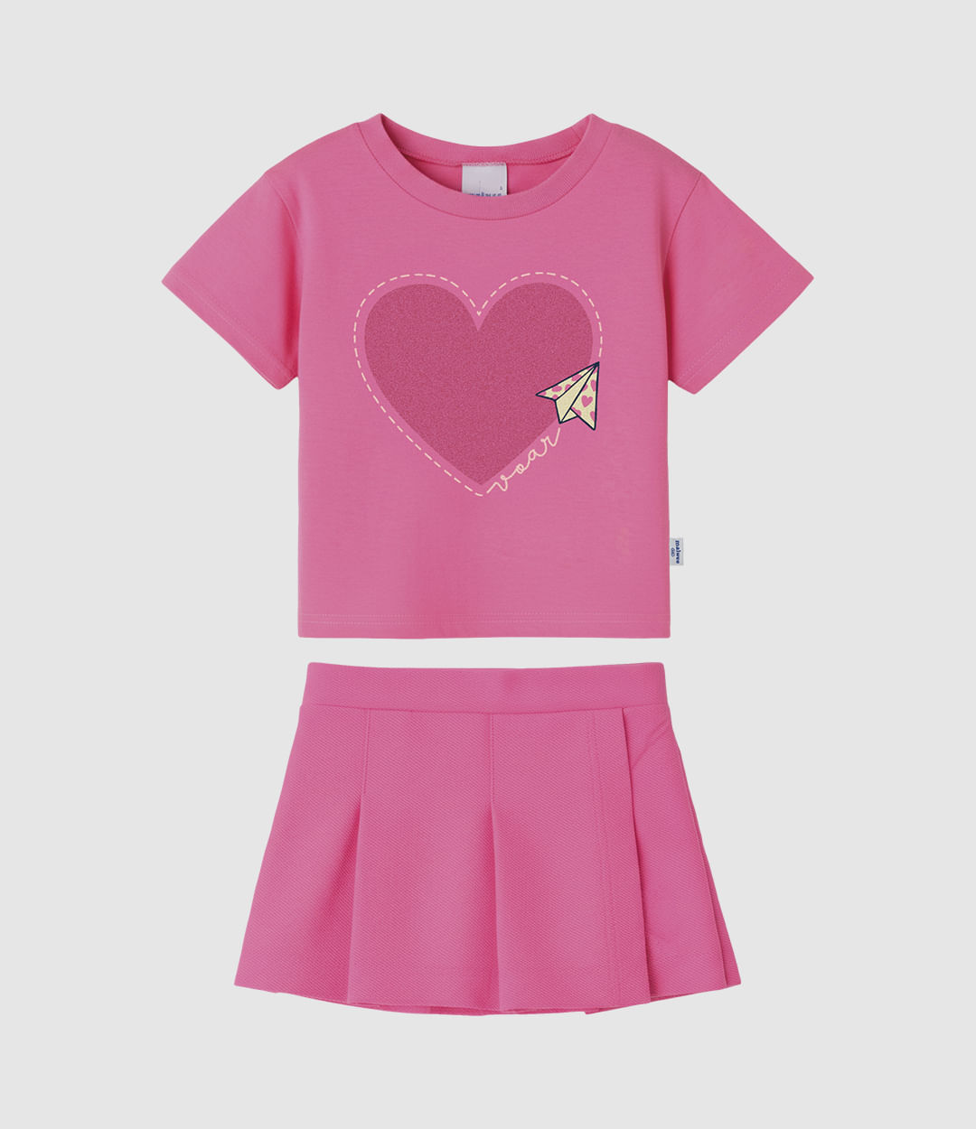 Conjunto Infantil Menina Blusa Estampa Voar Glitter E Shorts Saia Malwee Kids - Rosa - 8