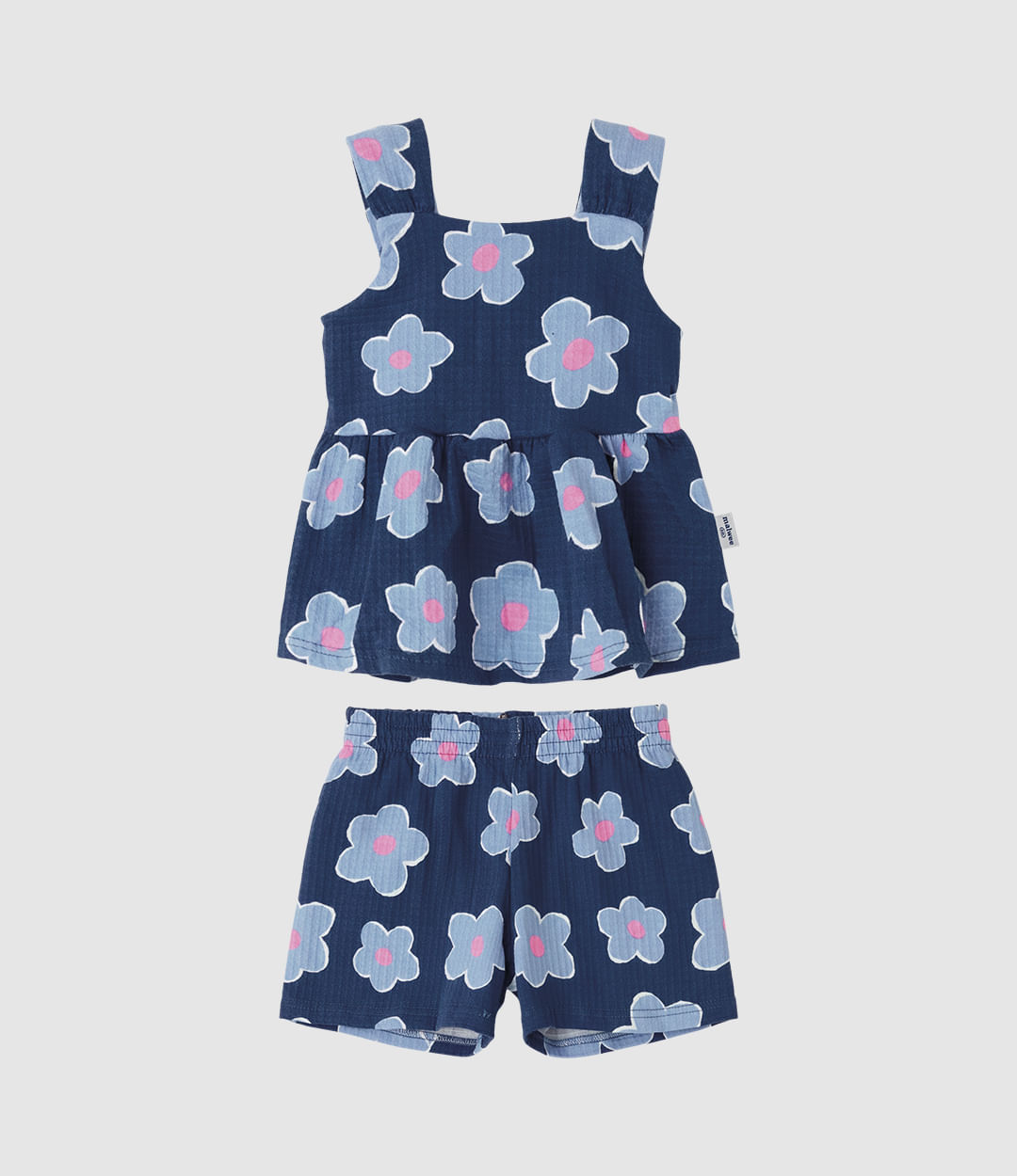 Conjunto Infantil Menina Estampado Floral Regata E Shorts Evasê Malwee Kids - Azul - 8