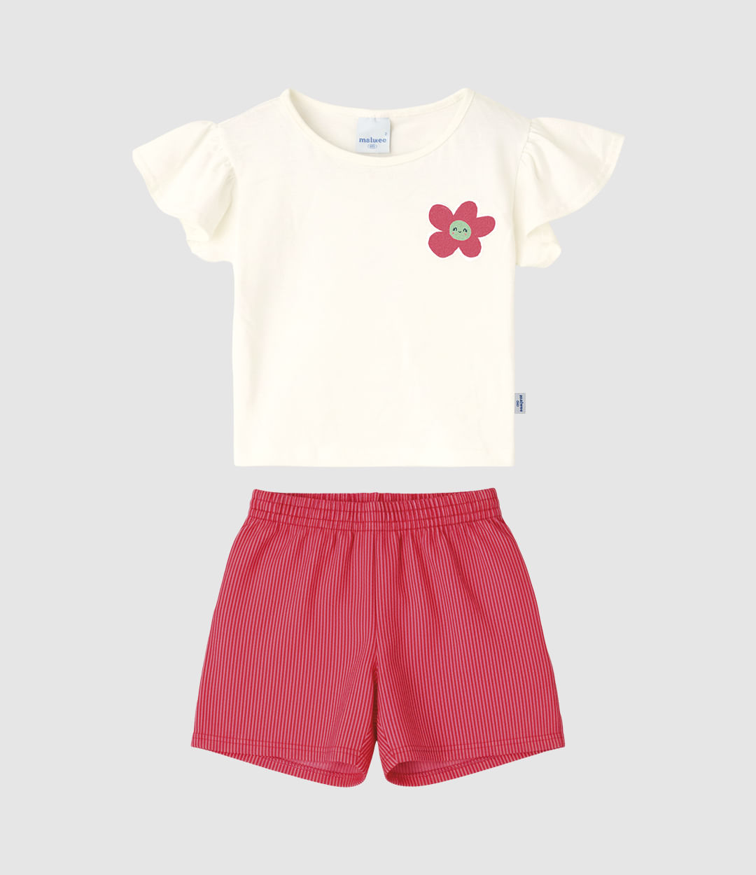 Conjunto Infantil Menina Blusa Estampa Florzinha E Shorts Malwee Kids - Off White - 4