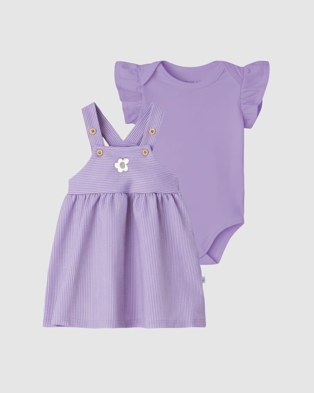 Conjunto Bebê Menina Body + Vestido Malha Canelada Listrada Malwee Kids - Roxo - 3M