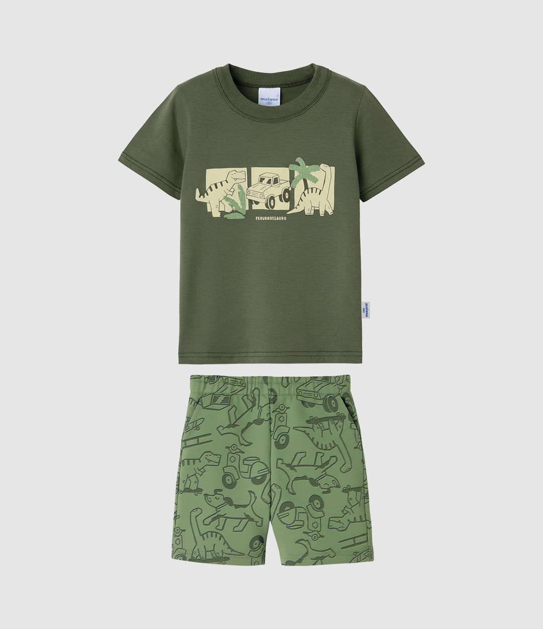 Conjunto Infantil Menino Estampa Puff Pequenossauro Em Algodão Malwee Kids - Verde - 6