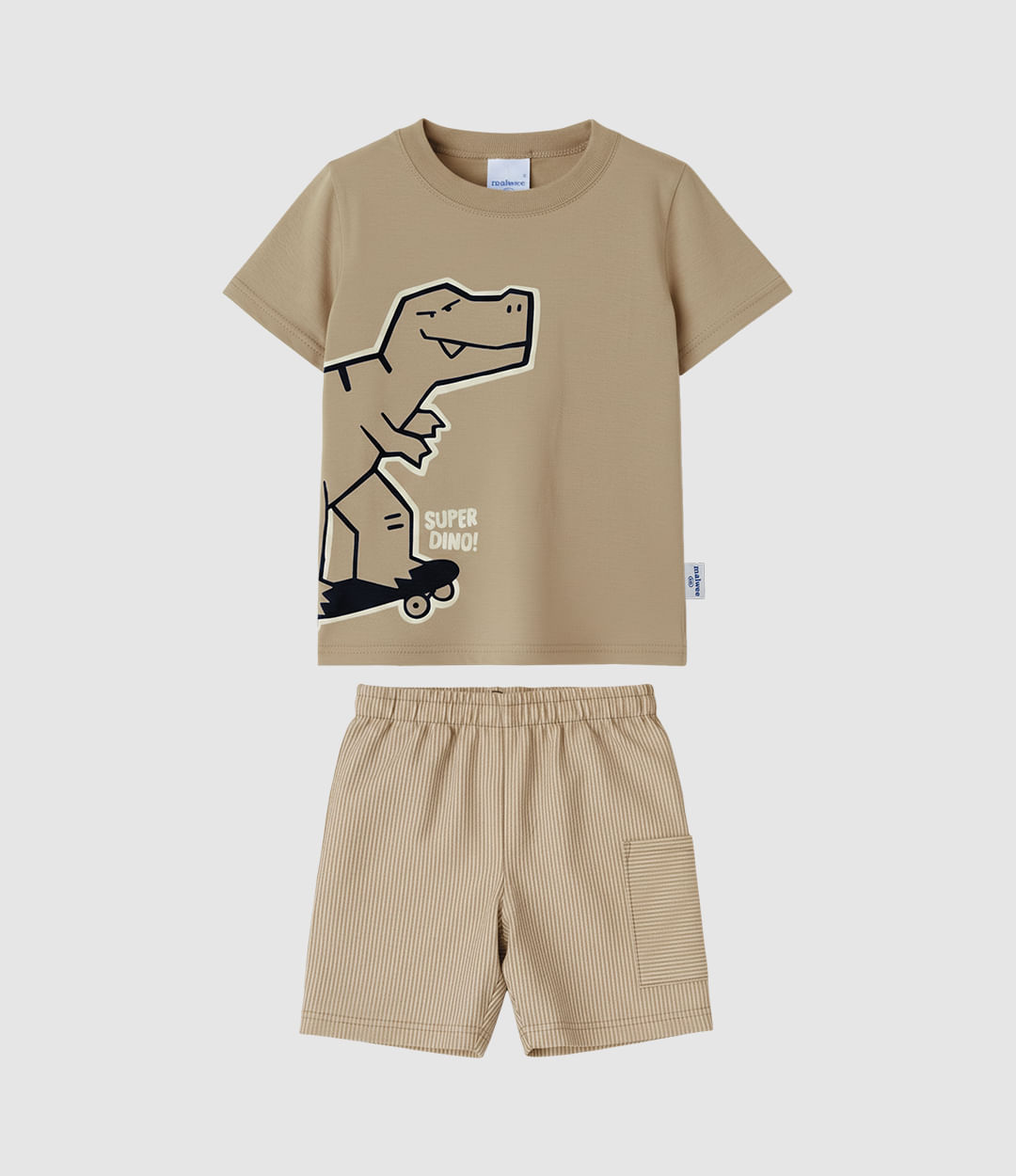 Conjunto Infantil Menino Camiseta Estampa Puff Super Dino! Malwee Kids - Marrom - 8
