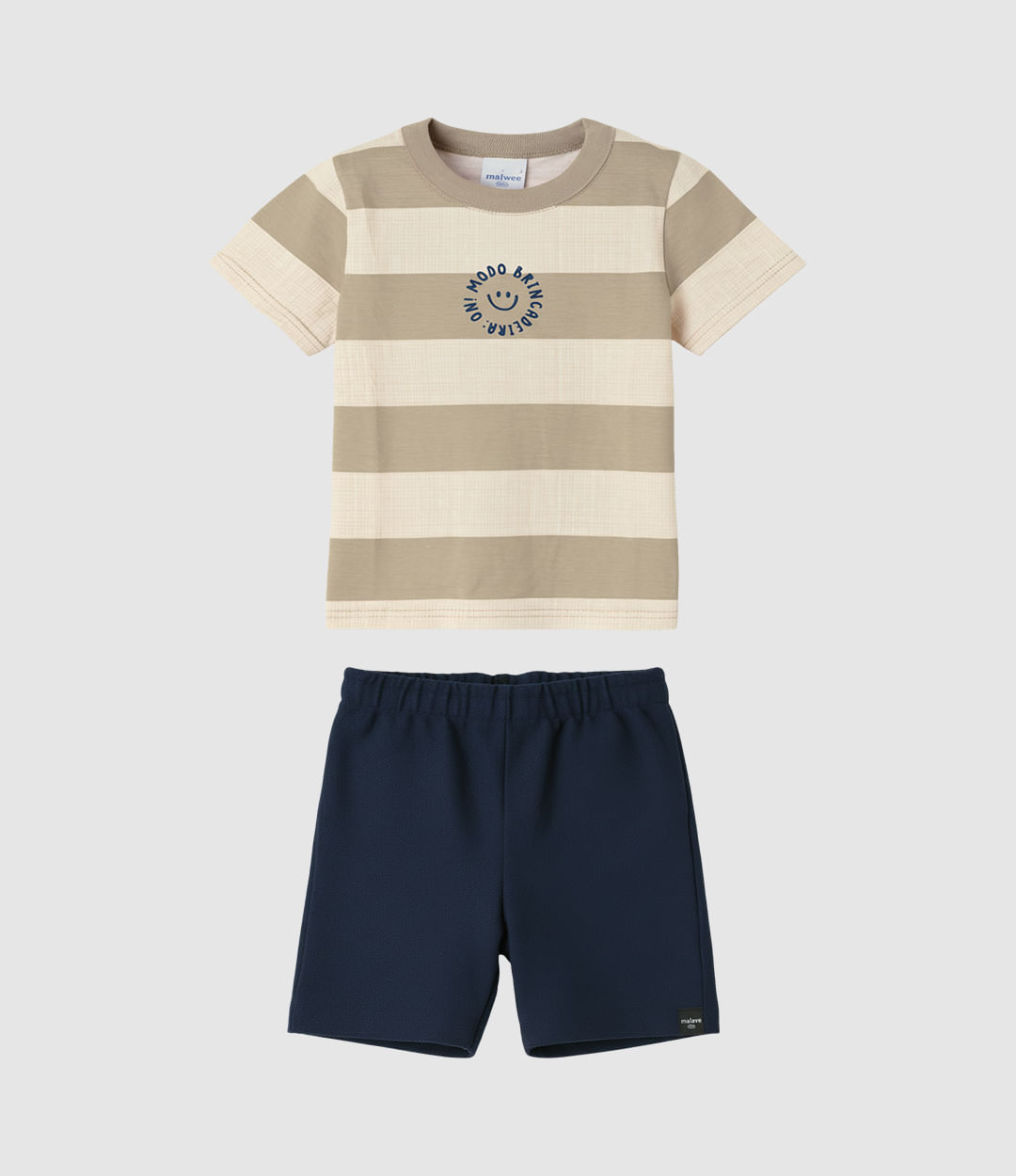 Conjunto Infantil Menino Camiseta Listrada Modo Brincadeira: On Malwee Kids - Marrom - 4