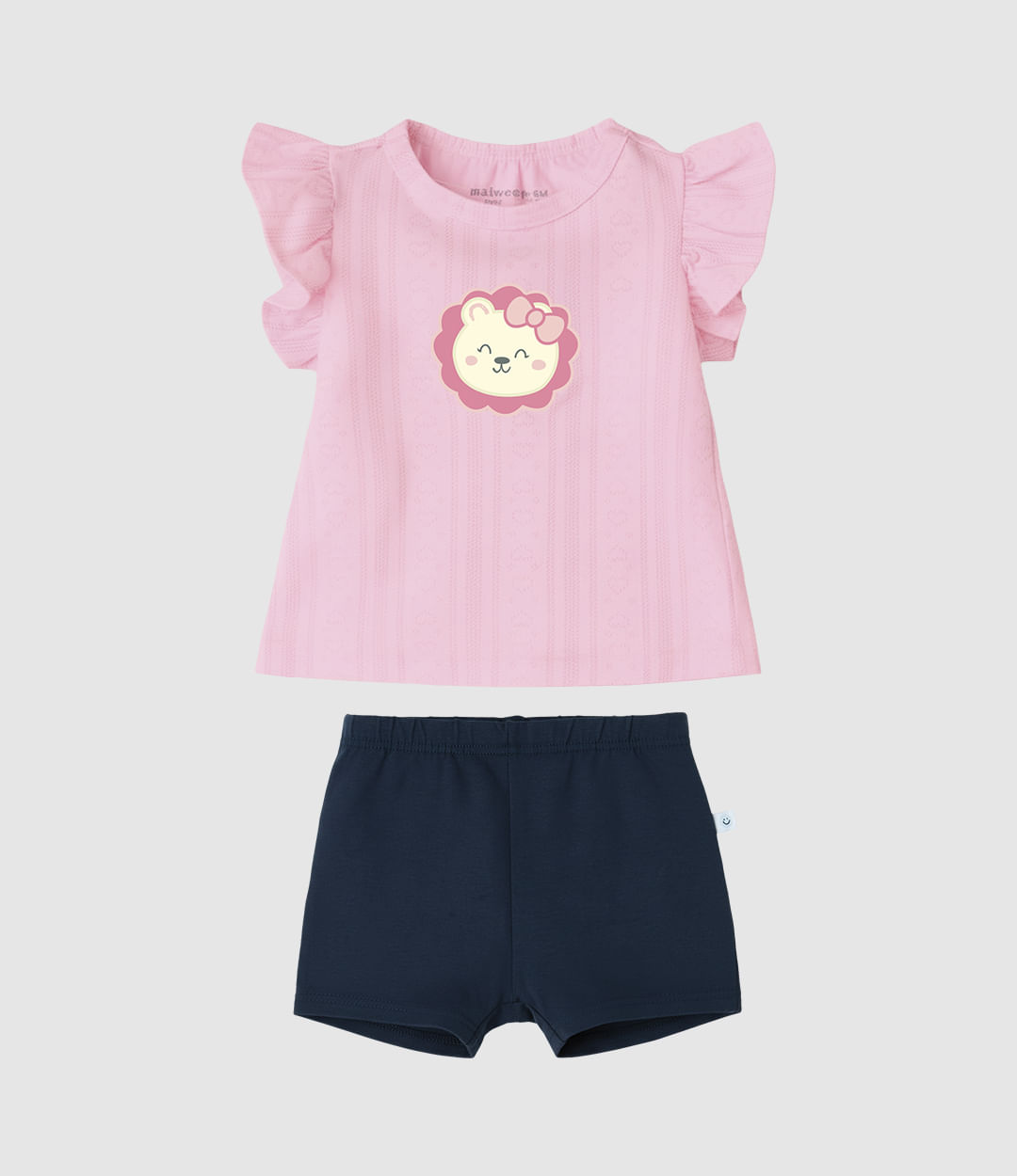 Conjunto Bebê Menina Blusa Textura Estampa Bichinho E Shorts Malwee Kids - Rosa - 9M