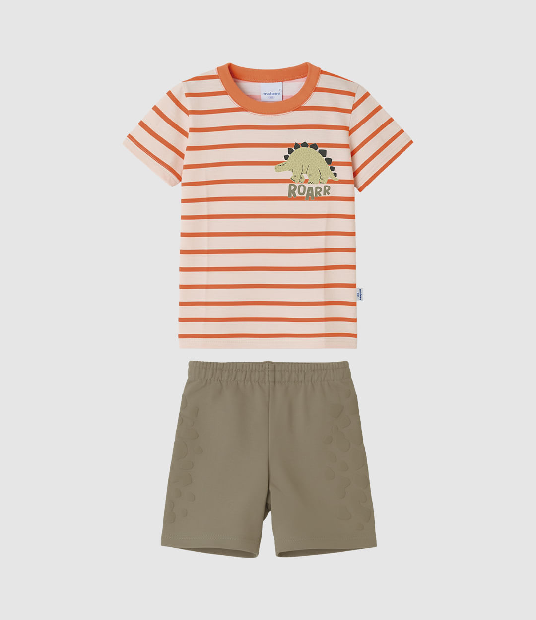 Conjunto Infantil Menino Camiseta Listrada Dino e Bermuda Pegadas Malwee Kids - Laranja - 2