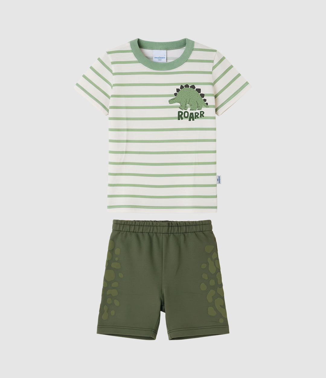 Conjunto Infantil Menino Camiseta Listrada Dino e Bermuda Pegadas Malwee Kids - Verde - 8