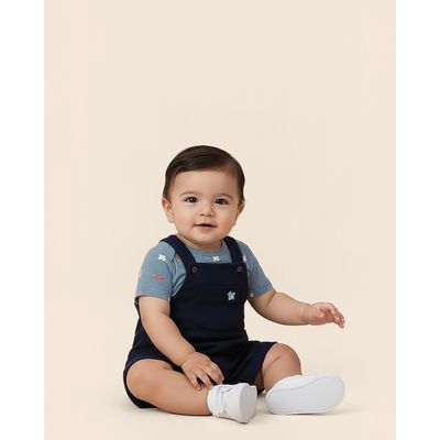Conjunto Bebê Menino Body Estampado E Macaquinho Bolso Frontal Malwee Kids