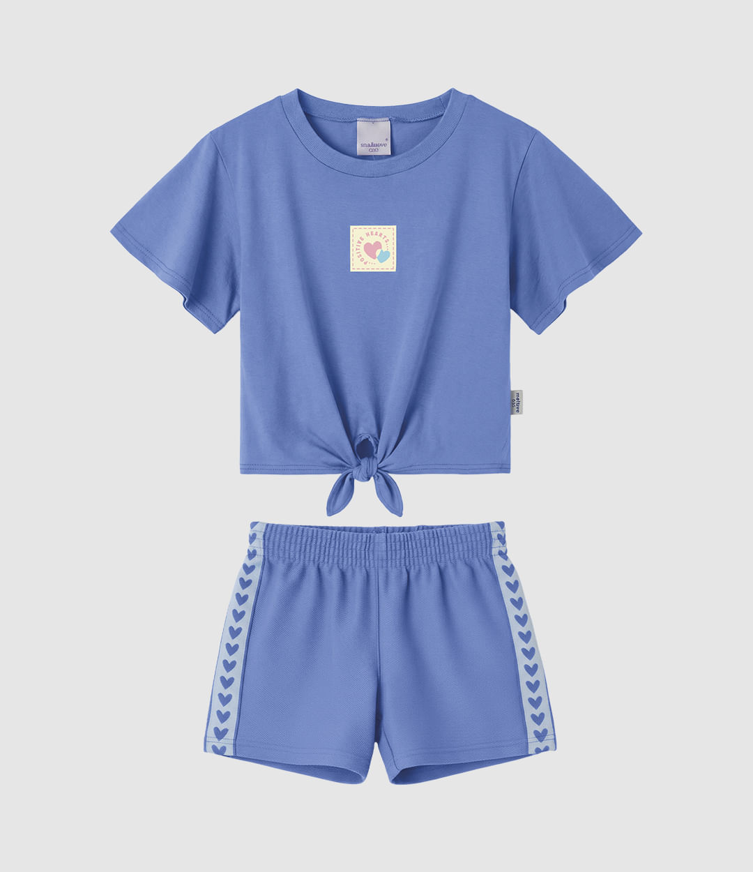 Conjunto Infantil Menina Blusa Detalhe Amarração E Shorts Malwee Kids - Azul - 4
