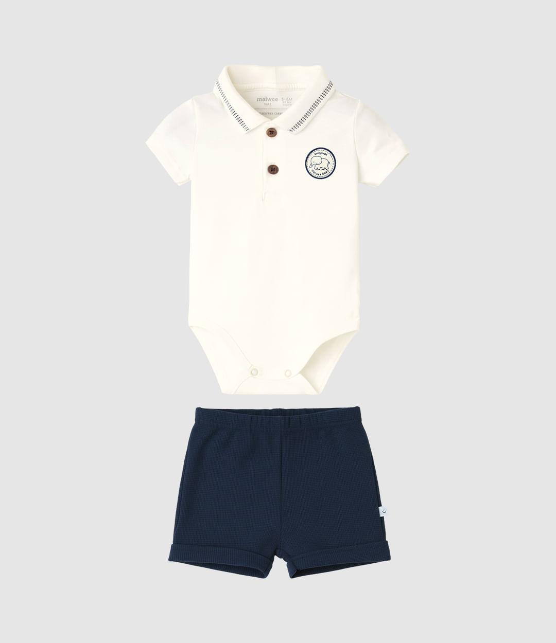 Conjunto Bebê Menino Body Polo E Bermuda Em Malha Texturizada Malwee Kids
