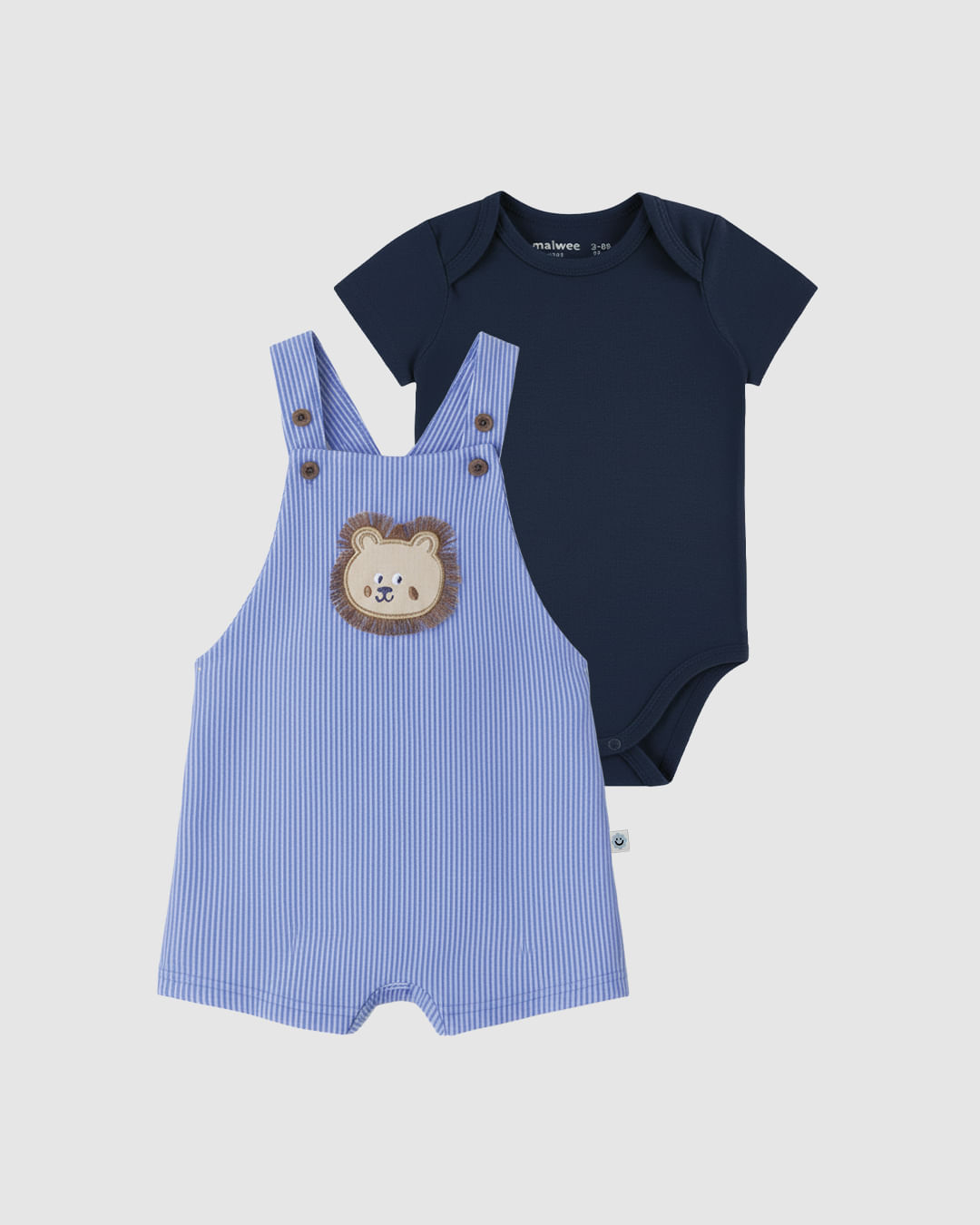 Conjunto Bebê Menino Body + Macaquinho Com Bordado Leãozinho Malwee Kids