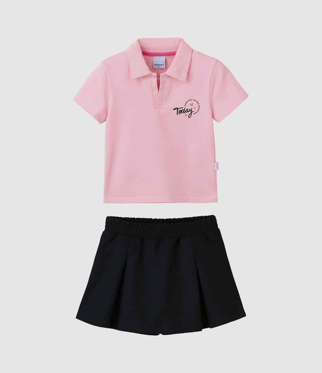 Conjunto Infantil Menina Blusa Polo E Shorts Saia Malwee Kids - Rosa - 8