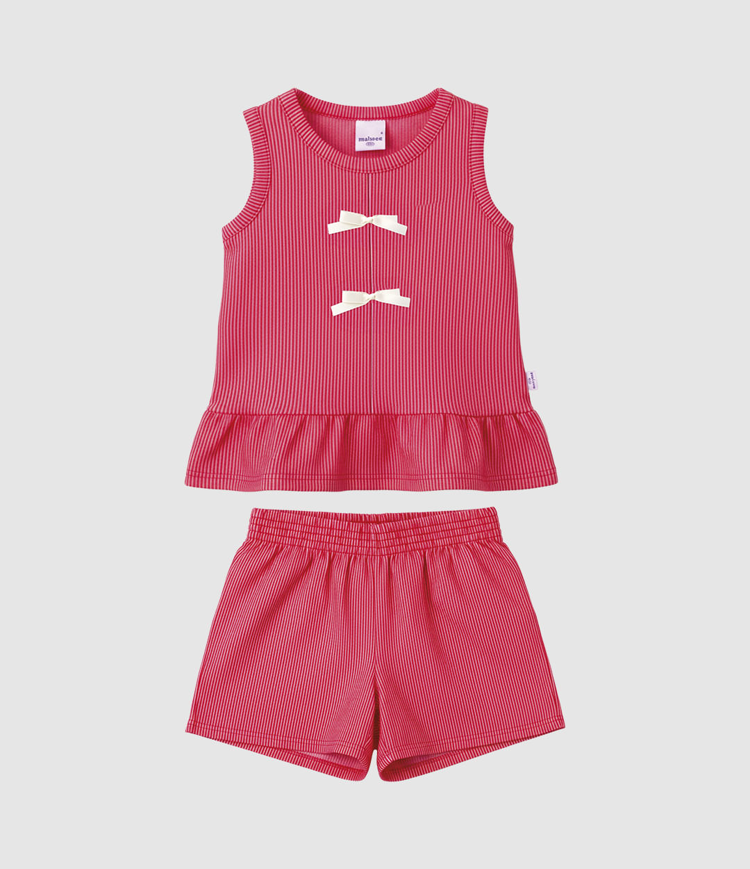 Conjunto Infantil Menina Detalhe Aplique Laço Em Malha Canelada Malwee Kids - Vermelho - 6