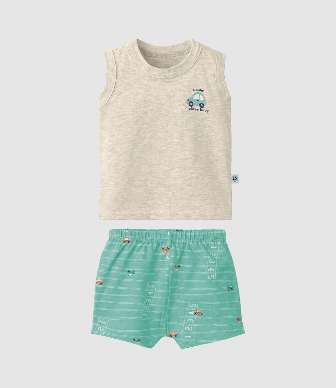 Conjunto Bebê Menino Regata E Bermuda Estampada Em Algodão Malwee Kids - Cinza - 6M