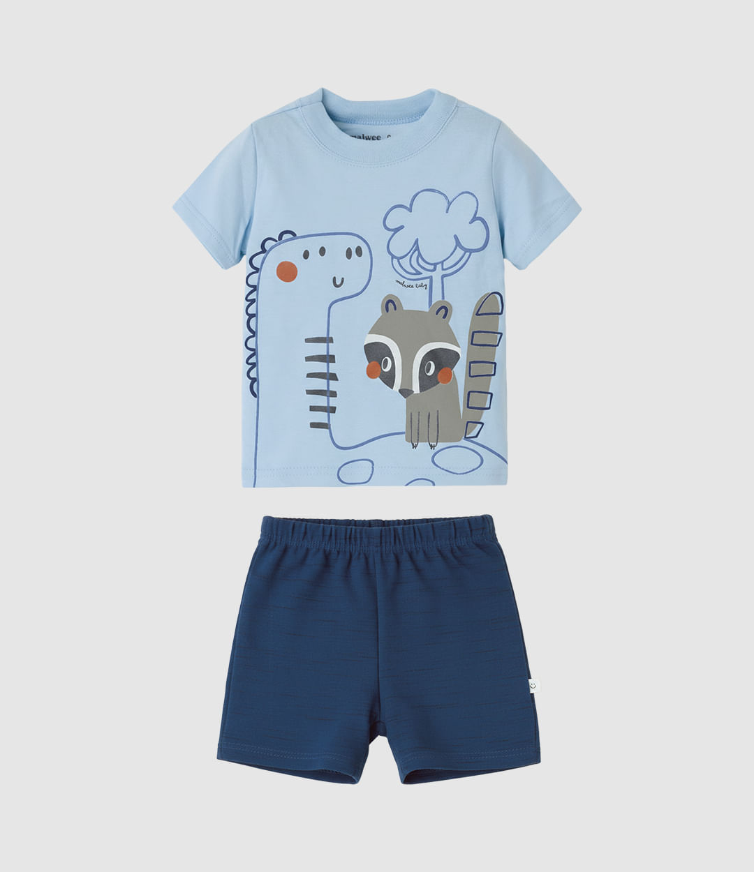 Conjunto Bebê Menino Estampa Puff Dino E Guaxinim Malwee Kids