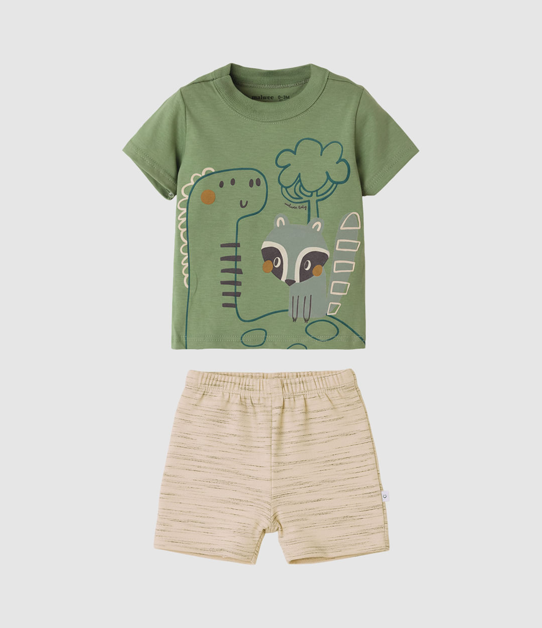 Conjunto Bebê Menino Estampa Puff Dino E Guaxinim Malwee Kids - Verde - 3M