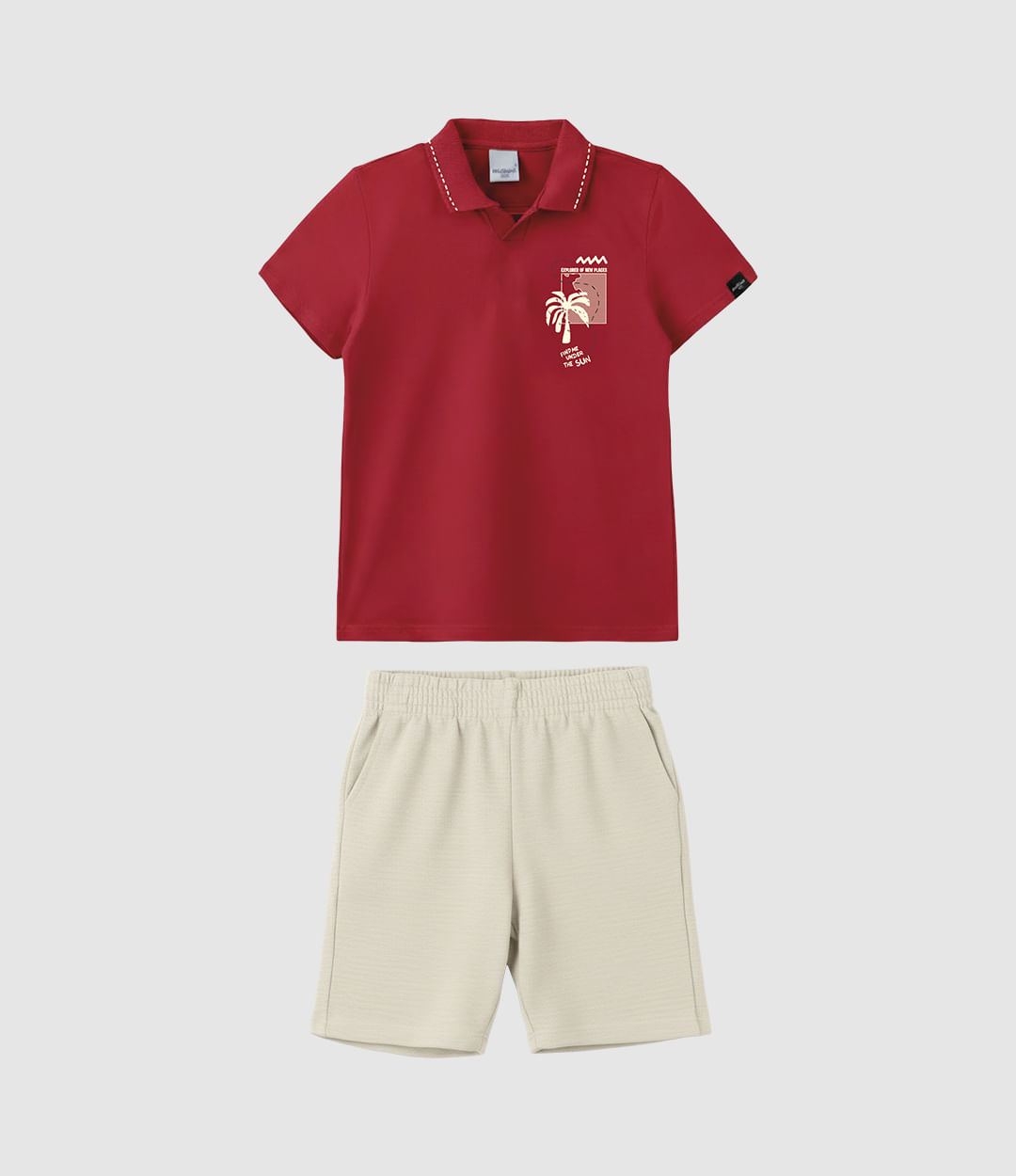 Conjunto Infantil Menino Camisa Polo Estampa Puff Peitoral Malwee Kids - Vermelho - 4