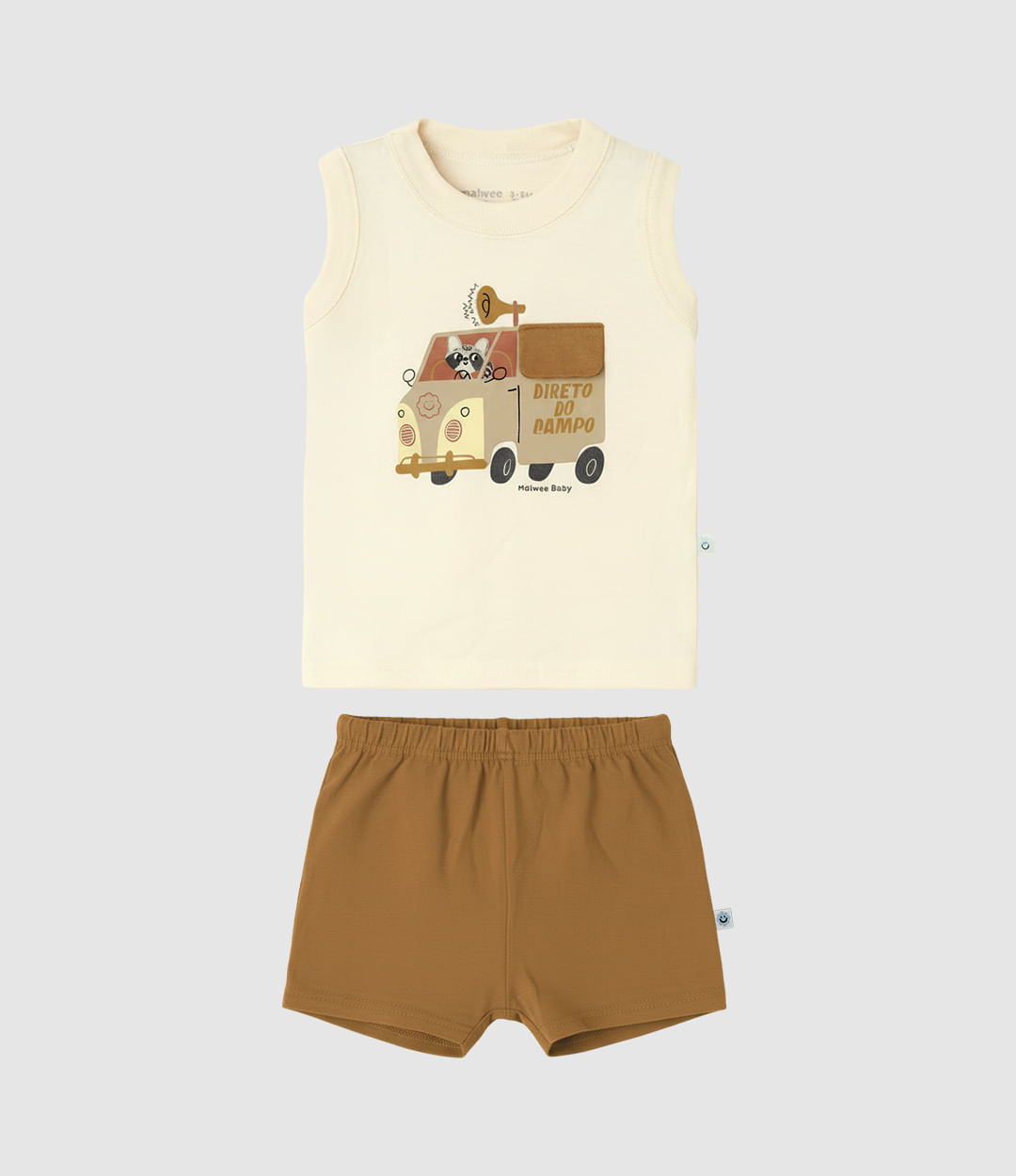 Conjunto Bebê Menino Regata Aplique Interativo E Bermuda Malwee Kids - Off White - 6M