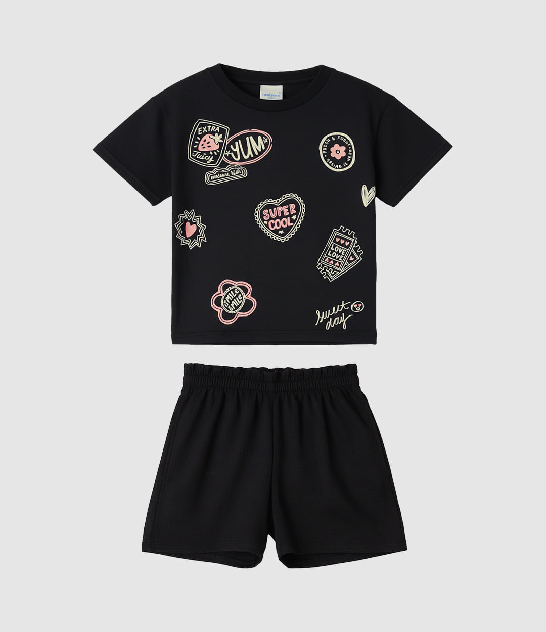 Conjunto Infantil Menina Blusa Estampa Puff + Glitter Malwee Kids - Preto - 4