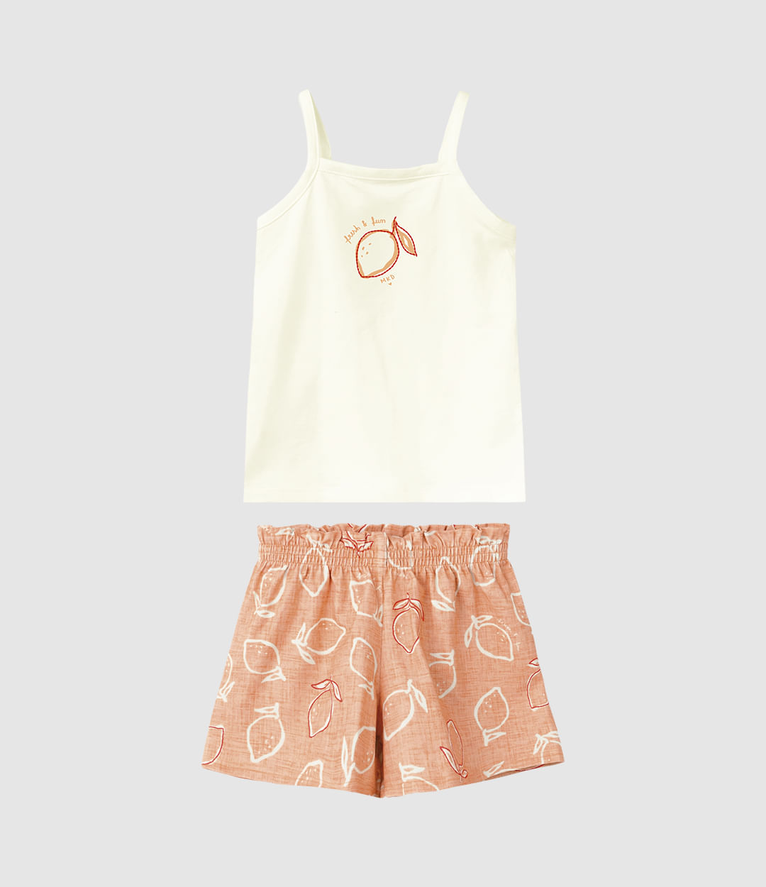 Conjunto Infantil Menina Regata Decote Reto E Shorts Estampado Malwee Kids - Off White - 6