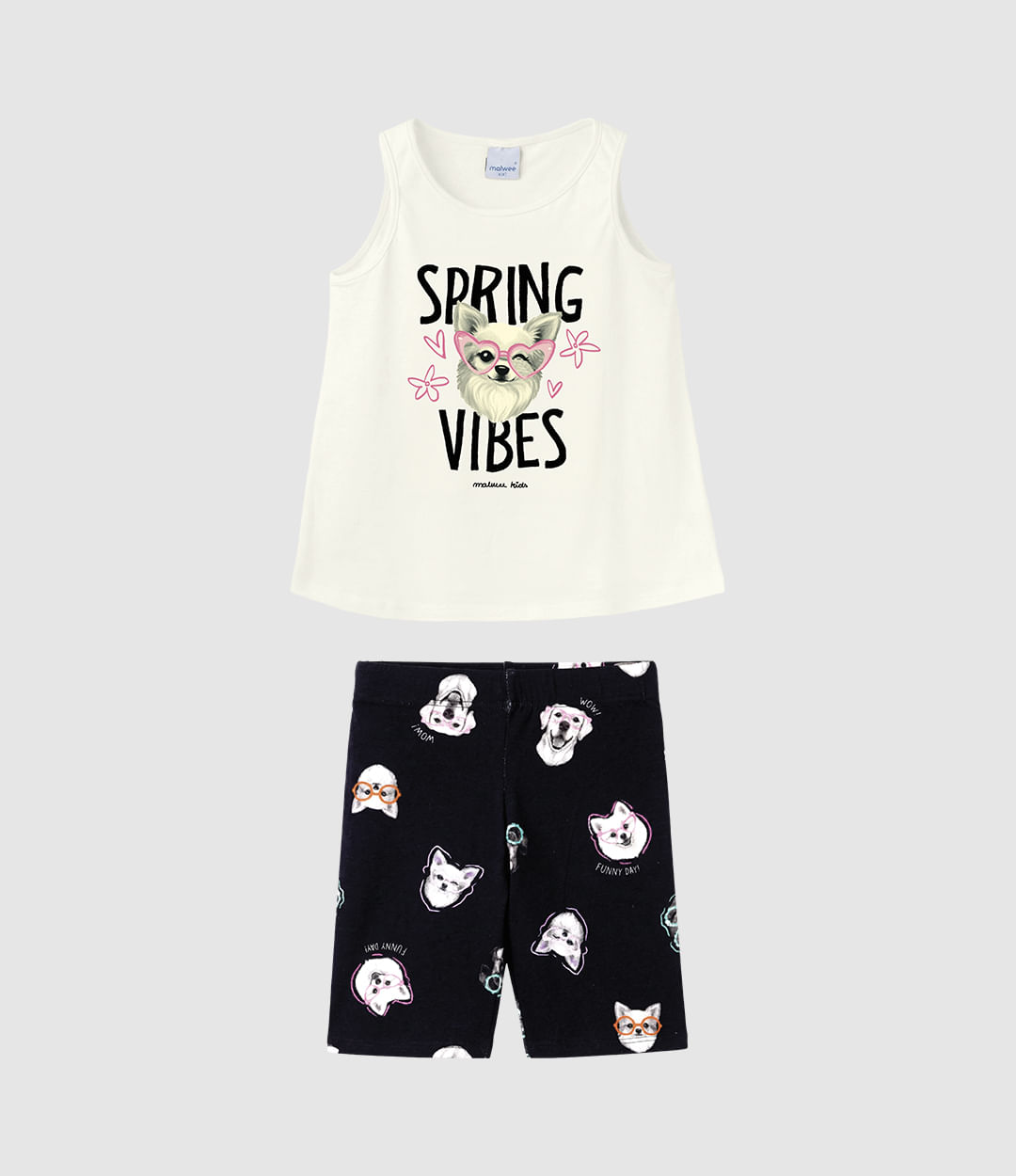 Conjunto Infantil Menina Regata E Bermuda Ciclista Estampada Malwee Kids - Off White - 8