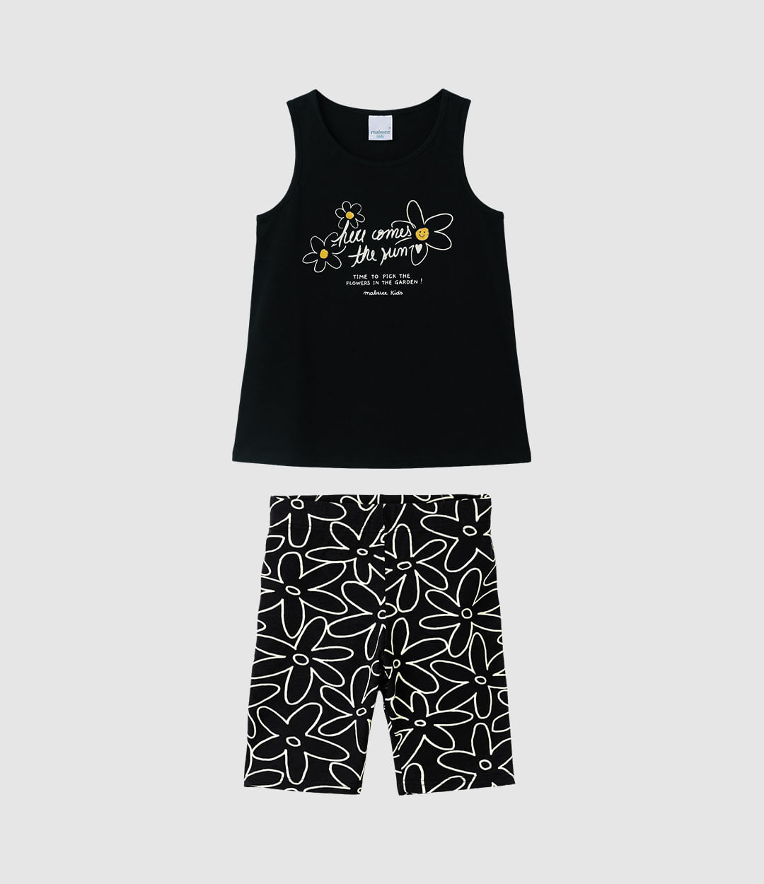 Conjunto Infantil Menina Regata E Bermuda Ciclista Estampada Malwee Kids - Preto - 8