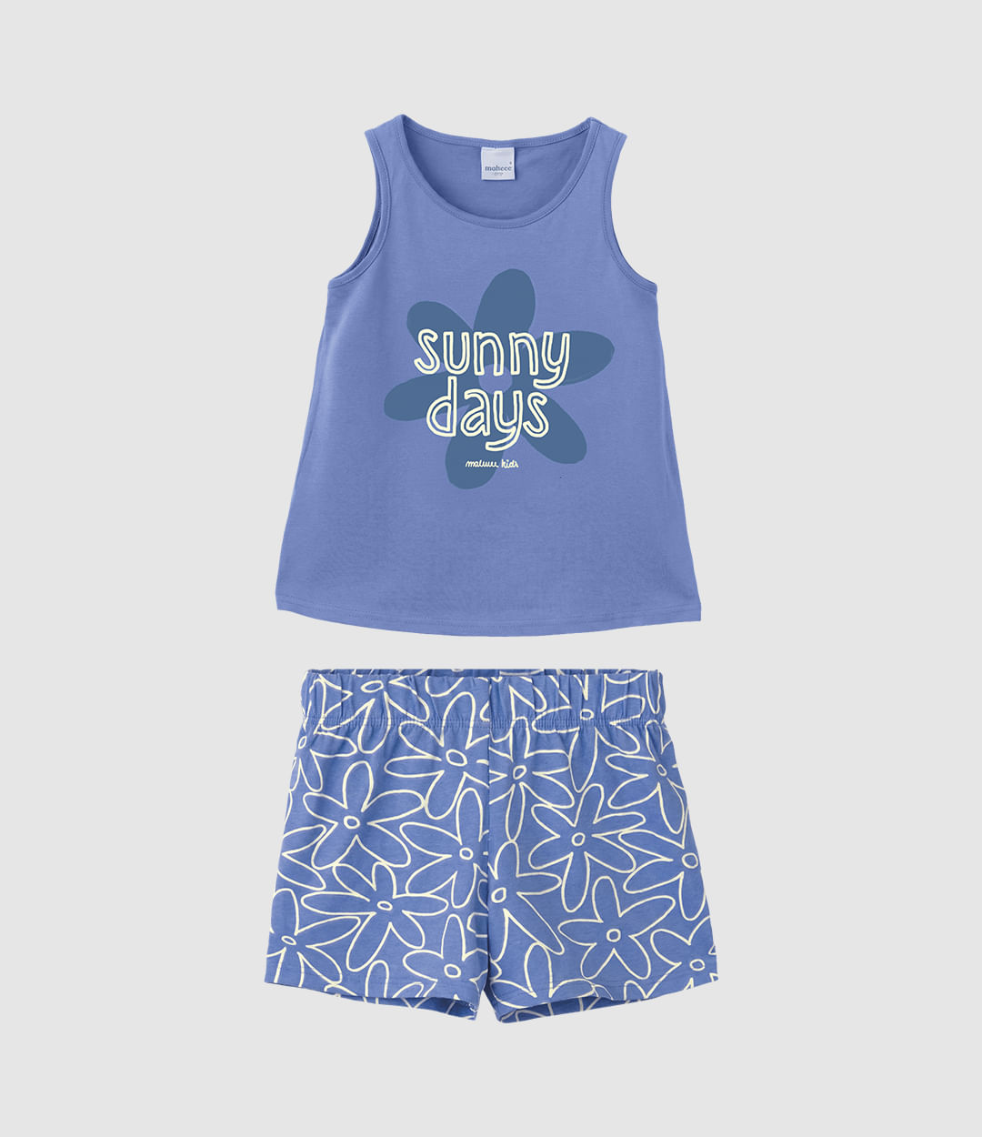 Conjunto Infantil Menina Regata E Shorts Estampado Em Algodão Malwee Kids - Azul - 8