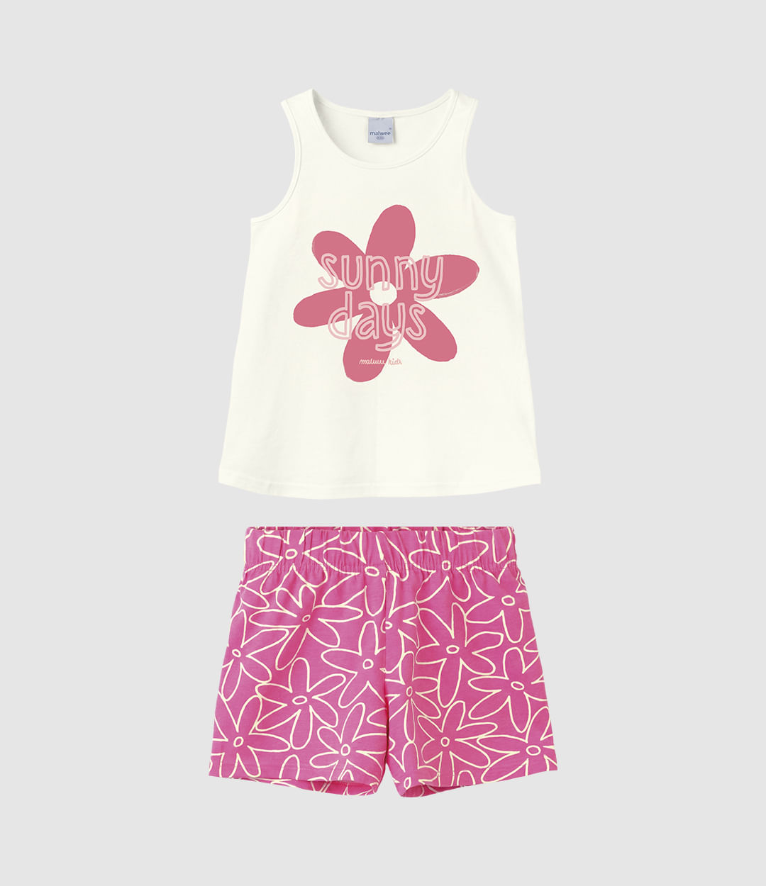 Conjunto Infantil Menina Regata E Shorts Estampado Em Algodão Malwee Kids - Off White - 6