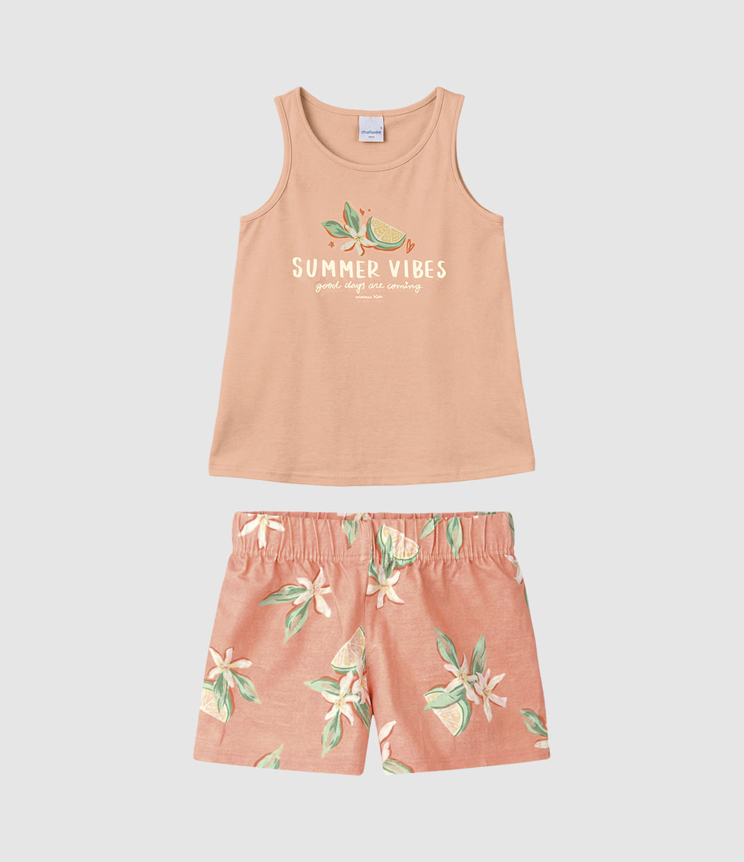 Conjunto Infantil Menina Regata E Shorts Estampado Em Algodão Malwee Kids - Laranja - 6