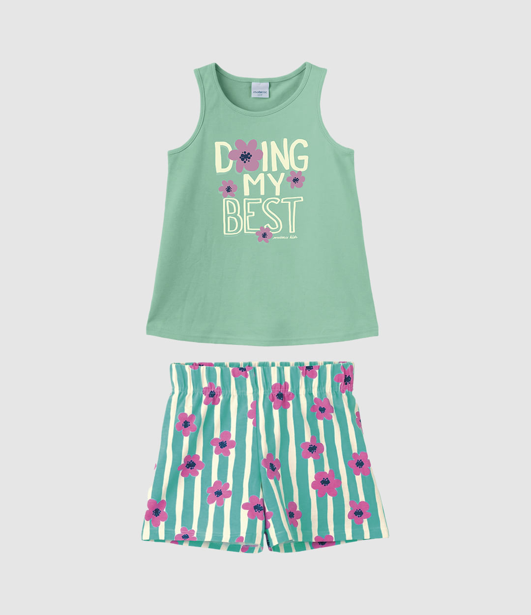 Conjunto Infantil Menina Regata E Shorts Estampado Em Algodão Malwee Kids - Verde - 18